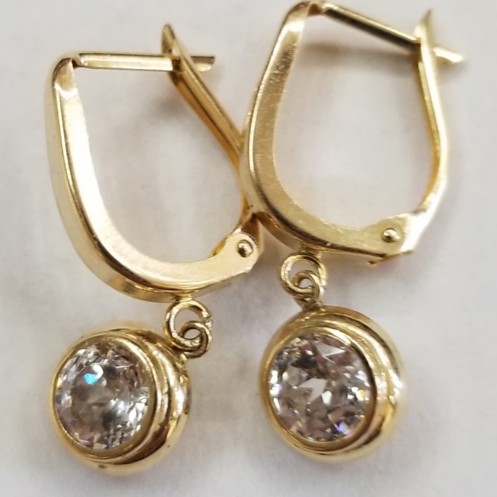 Vintage 14k Yellow Gold Drop Earring With (unknown) Stone 2.2g -Fast Ship